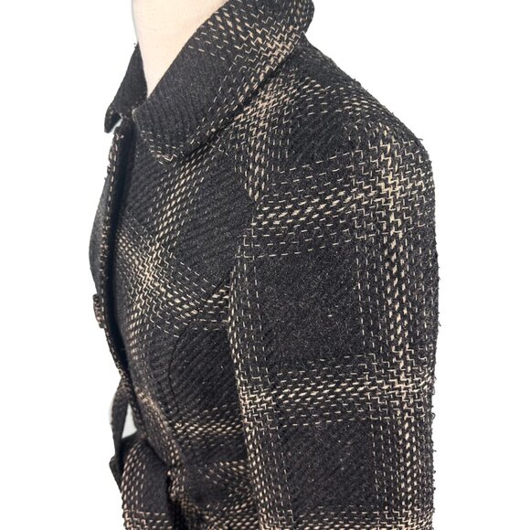 Dorothy Perkins Wool Blend Belted Coat UK 10 Euro 38 Black Cream Plaid Check - Picture 4 of 9